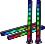 ⁦بار اضاءة LED لاسلكي قابل لاعادة الشحن بالوان RGB متناغمة ومبتكرة تتغير مع صوت الموسيقى، اضاءة 8 اوضاع بالوان الطيف بالتزامن مع صوت الموسيقى 32 بت للسيارة وكمبيوتر الالعاب - قطعتين، أسود من لوكي بوي⁩ - الصورة ⁦2⁩