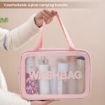 ⁦حقيبة لون بنك سفر لمستحضرات التجميل للنساء والرجال استحمام شفافة غير لامعة مع مقبض عملي منظم مستحضرات للسفر  حمل ادوات الزينة بولي فينيل كلورايد يوريثين⁩ - الصورة ⁦2⁩