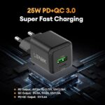 ⁦شاحن حائط بمنفذين USB C PD/PPS للشحن السريع بقدرة 25 وات منlokyboy لموبايل سامسونج جالاكسي S24/S23/S22+/S21 الترا/بلس/ S20/ نوت 20/ زد فولد 5 (أسود)⁩ - الصورة ⁦2⁩