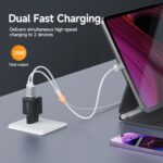 ⁦شاحن حائط بمنفذين USB C PD/PPS للشحن السريع بقدرة 25 وات منlokyboy لموبايل سامسونج جالاكسي S24/S23/S22+/S21 الترا/بلس/ S20/ نوت 20/ زد فولد 5 (أسود)⁩ - الصورة ⁦3⁩