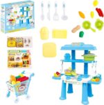 ⁦مجموعة العاب مطبخ صغيرة للاطفال باللون الازرق والاطفال الصغار من لوكي بوي مجموعة اكسسوارات المطبخ للعب التظاهري بمطبخ مع اكسسوارات طعام وطبخ للعب (مقاس صغير)⁩ - الصورة ⁦4⁩