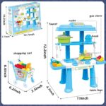 ⁦مجموعة العاب مطبخ صغيرة للاطفال باللون الازرق والاطفال الصغار من لوكي بوي مجموعة اكسسوارات المطبخ للعب التظاهري بمطبخ مع اكسسوارات طعام وطبخ للعب (مقاس صغير)⁩ - الصورة ⁦3⁩