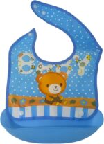 مريلة باندانا بجيب من السيليكون وقماش للتجشؤ رسمه دبدوب ازرق - مطبوعة برسومات كرتونية، مرايل سيليكون قابلة للتعديل للأطفال الأولاد والبنات للعب من لوكي بوي)