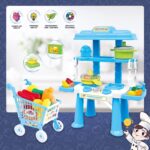 ⁦مجموعة العاب مطبخ صغيرة للاطفال باللون الازرق والاطفال الصغار من لوكي بوي مجموعة اكسسوارات المطبخ للعب التظاهري بمطبخ مع اكسسوارات طعام وطبخ للعب (مقاس صغير)⁩ - الصورة ⁦6⁩