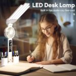 ⁦مصباح مكتب LED متعدد الوظائف مع مراوح، مصباح مكتب ليلي مع ساعة، مصباح طاولة قابل للطي وقابل للتعديل مع حامل قلم، منفذ شحن USB، 3 مستويات سطوع من لوكي بوي⁩ - الصورة ⁦4⁩